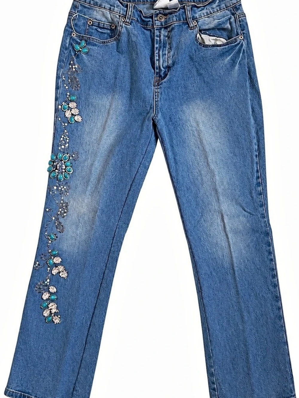 Diane Gilman Embellished Bootcut Jeans in Blue Size 10P